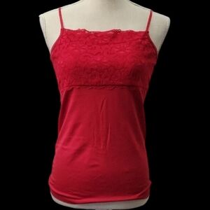 Boutique Essentials Red Lace Trim Cami Top